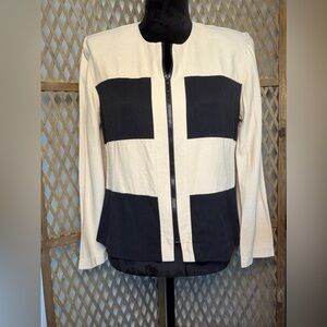 Vintage D.J. Simmons Women's Color Block Zip-Front Jacket Cream & Black Size 10